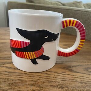 Neiman Marcus Dachshund Dog Coffee Mug Unique Striped Handle‎ Novelty